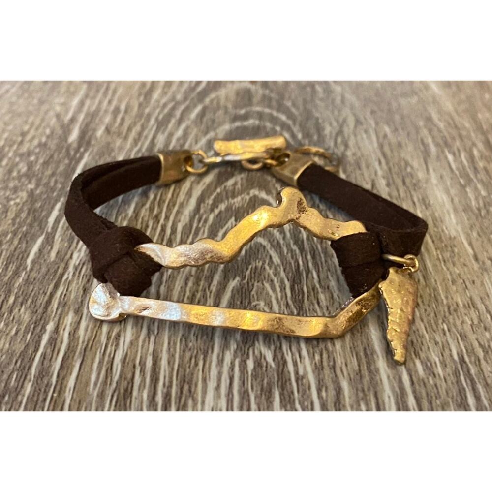 Gold Kentucky Bracelet with Black Suede Strap Band